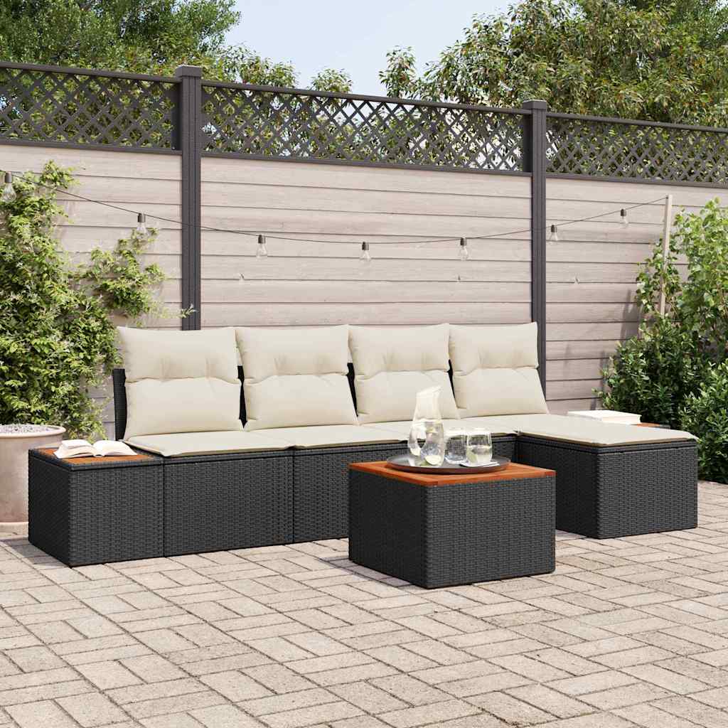 Gartensofa-set mit Kissen 6 pcs Schwarz Poly Rattan