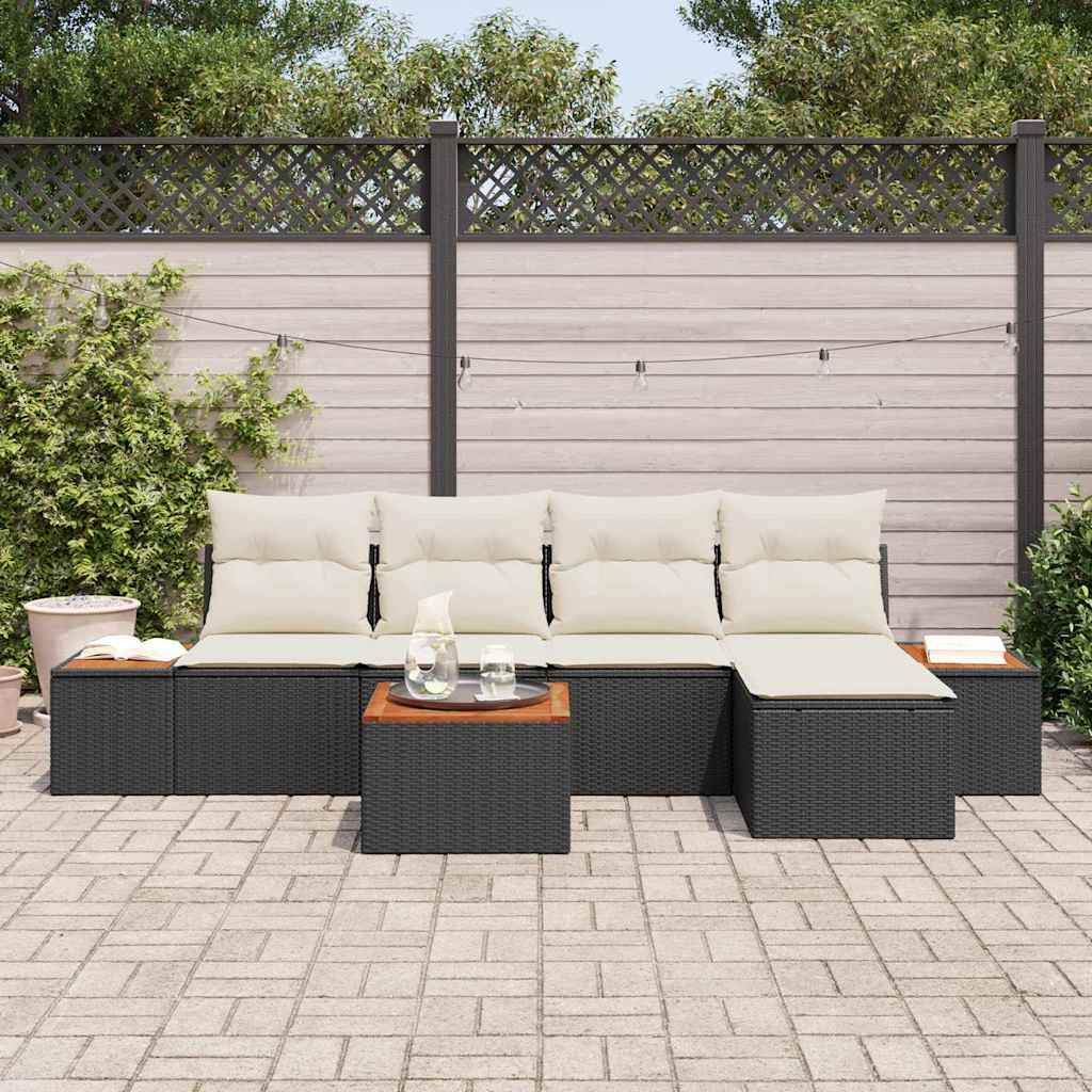Gartensofa-set mit Kissen 6 pcs Schwarz Poly Rattan