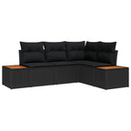 Gartensofa-set mit Kissen 5 pcs Schwarz Poly Rattan
