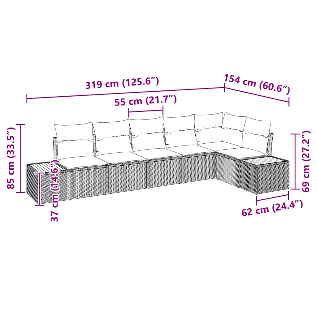 Gartensofa-set mit Kissen 6 pcs Schwarz Poly Rattan