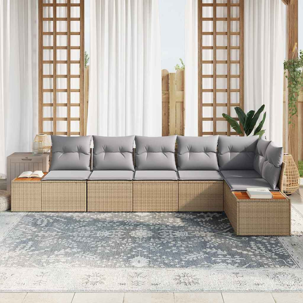 Gartensofa-set mit Kissen 6 pcs Beige Poly Rattan