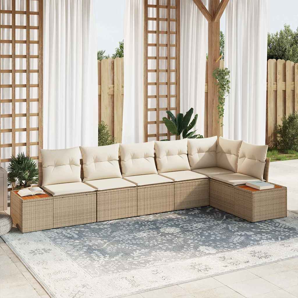 Gartensofa-set mit Kissen 6 pcs Beige Poly Rattan