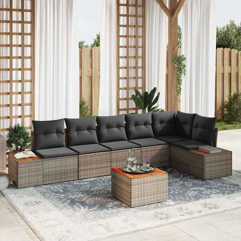 Gartensofa-set mit Kissen 7 pcs Grau Poly Rattan