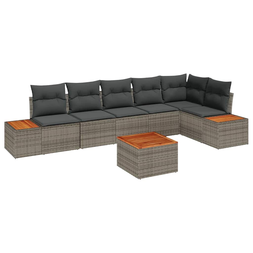 Gartensofa-set mit Kissen 7 pcs Grau Poly Rattan