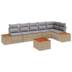 Gartensofa-set mit Kissen 7 pcs Beige Poly Rattan