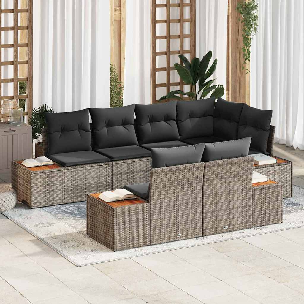 Gartensofa-set mit Kissen 7 pcs Grau Poly-Rattan