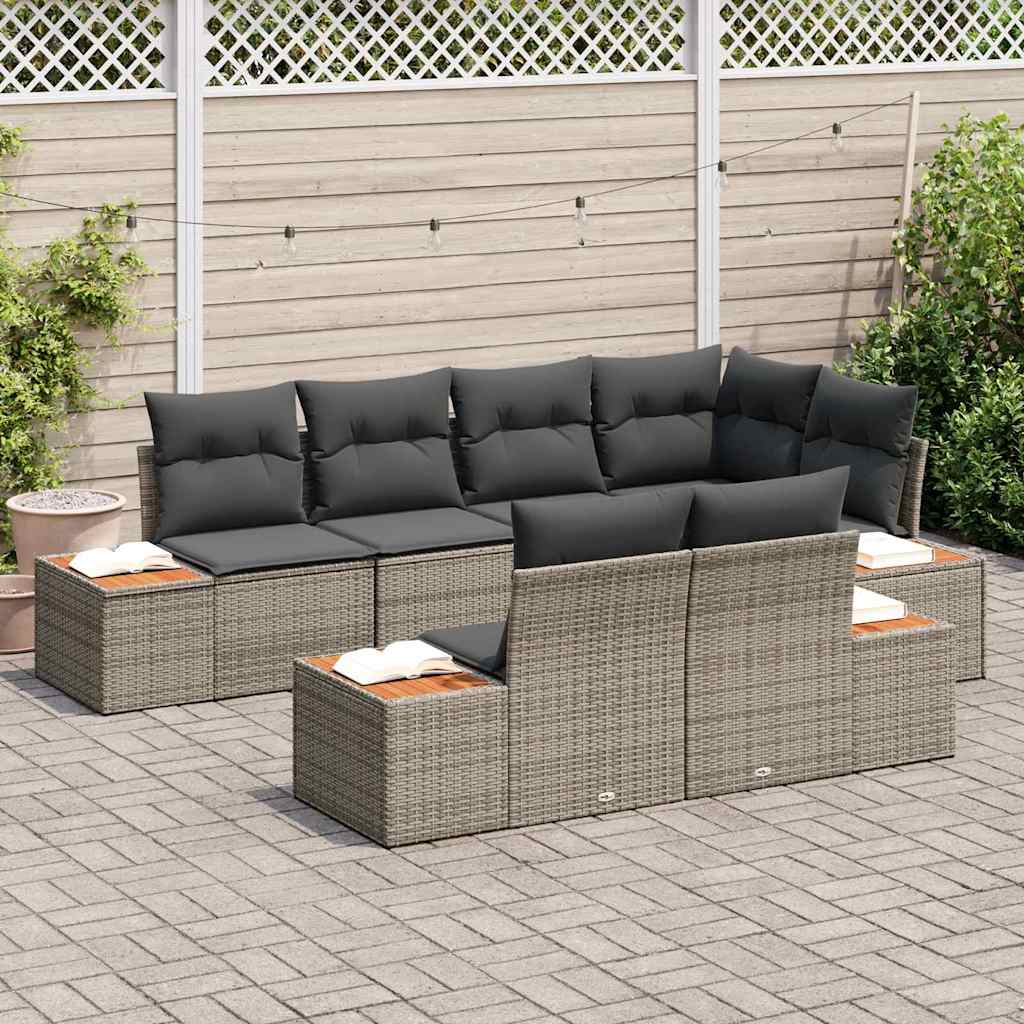 Gartensofa-set mit Kissen 7 pcs Grau Poly-Rattan