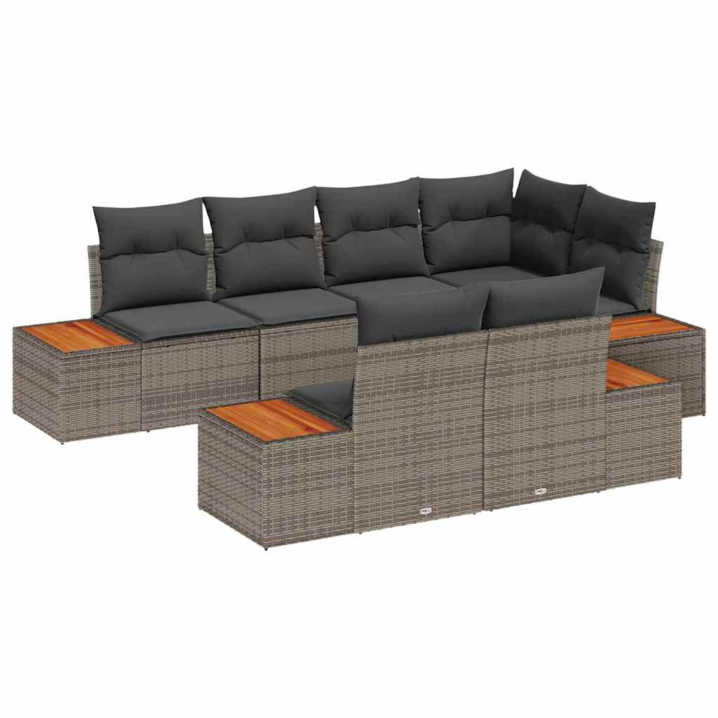 Gartensofa-set mit Kissen 7 pcs Grau Poly-Rattan