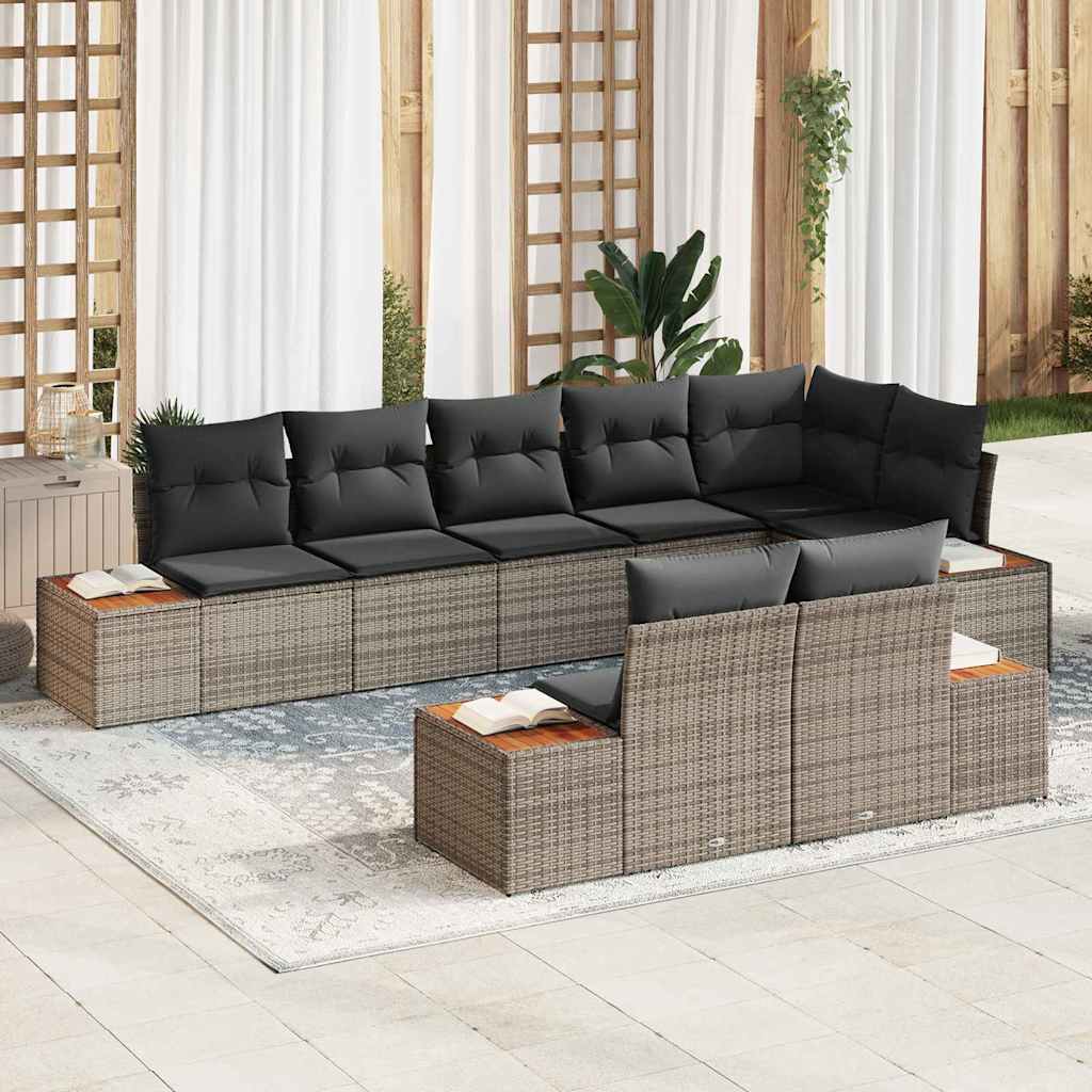 Gartensofa-set mit Kissen 8 pcs Grau Poly Rattan