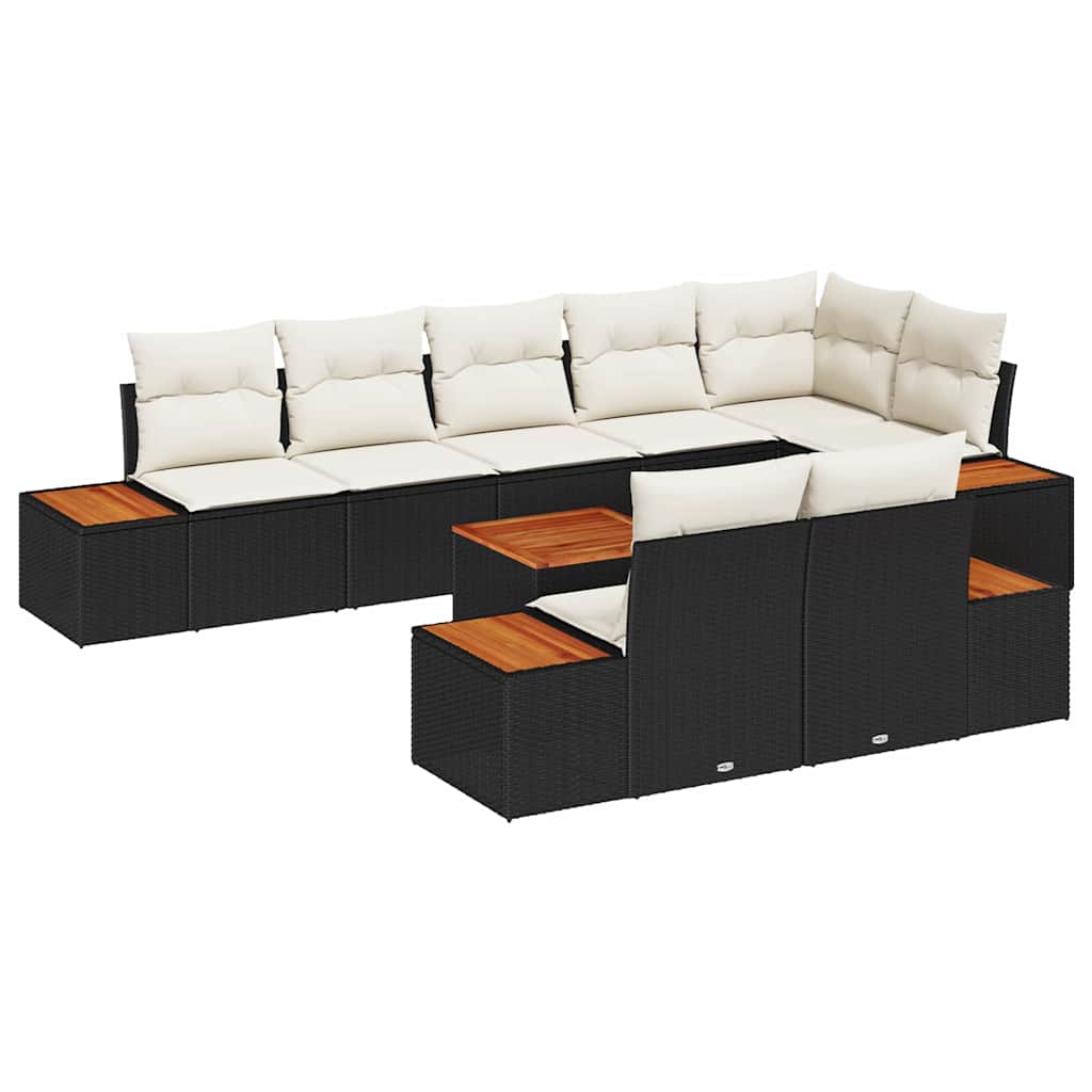Gartensofa-set mit Kissen 9 pcs Schwarz Poly Rattan
