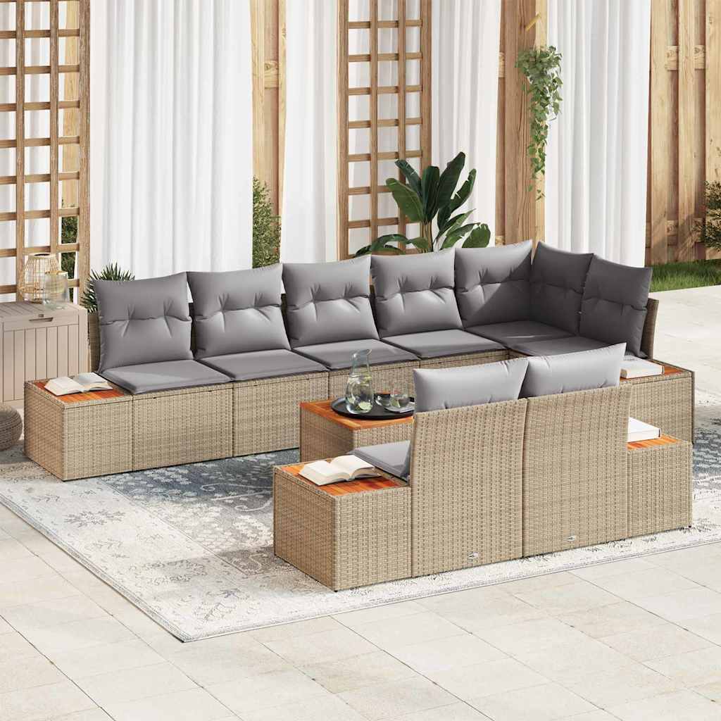 Gartensofa-set mit Kissen 9 pcs Beige Poly Rattan