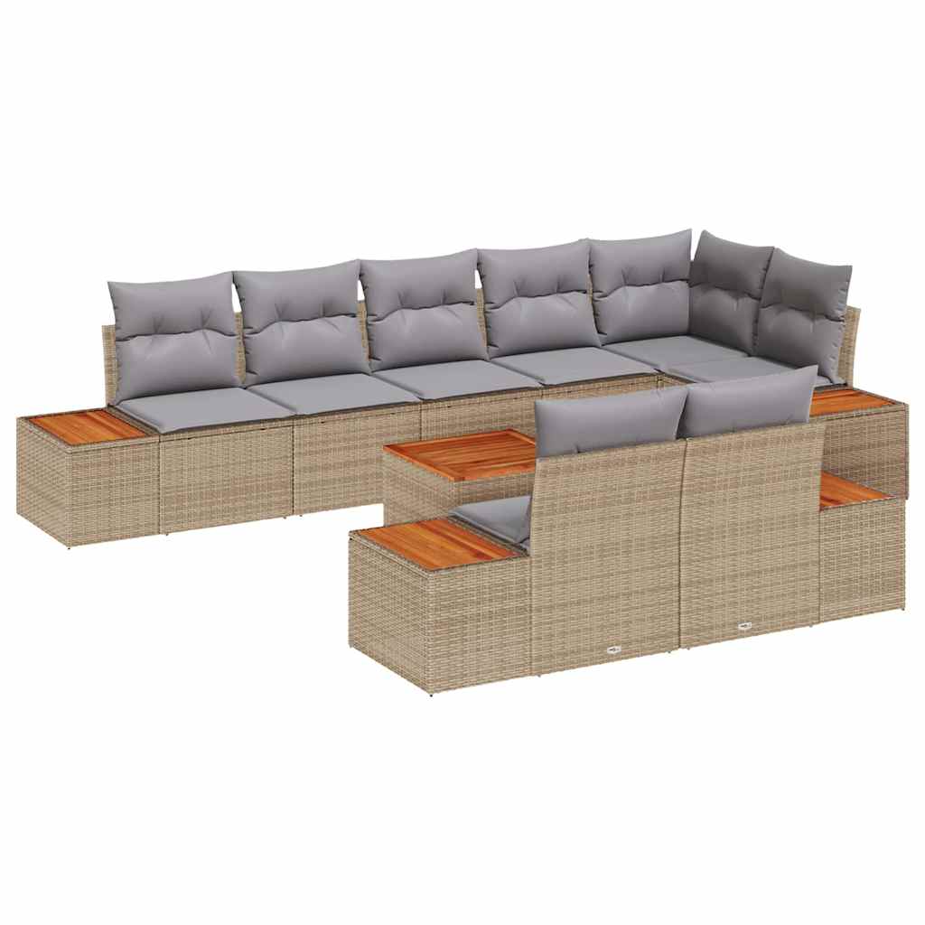 Gartensofa-set mit Kissen 9 pcs Beige Poly Rattan