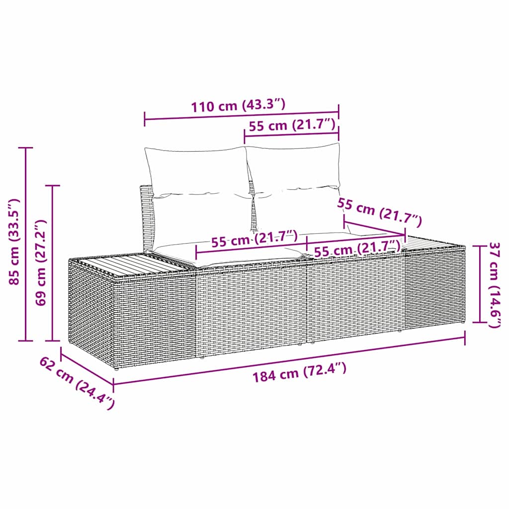 Gartensofa-set mit Kissen 9 pcs Beige Poly Rattan