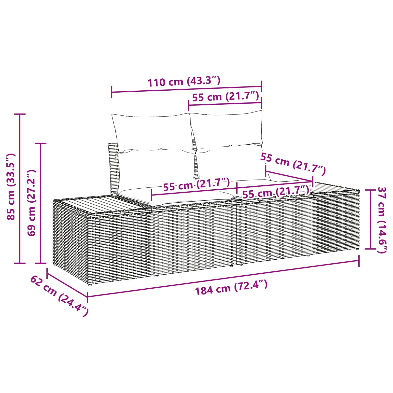 Gartensofa-set mit Kissen 6 pcs Schwarz Poly-Rattan