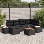 Garten-Sofa-Set mit Kissen 7 pcs Schwarz Poly-Rattan