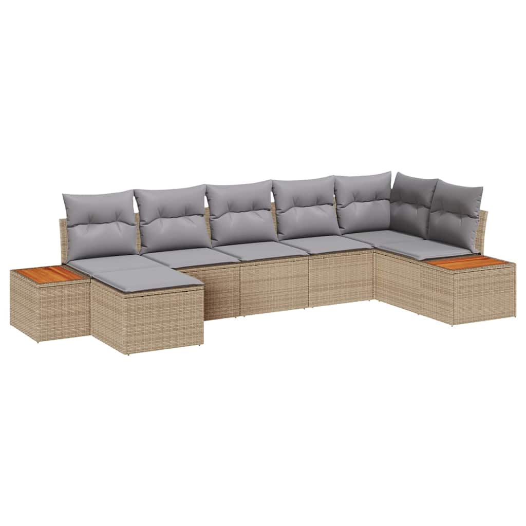 Gartensofa-set mit Kissen 7 pcs Beige Poly-Rattan