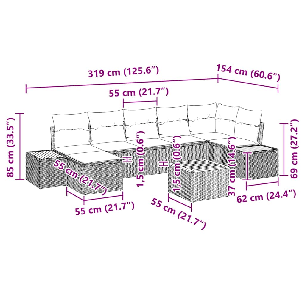 Garten-Sofa-Set mit Kissen 8 pcs Beige Poly-Rattan