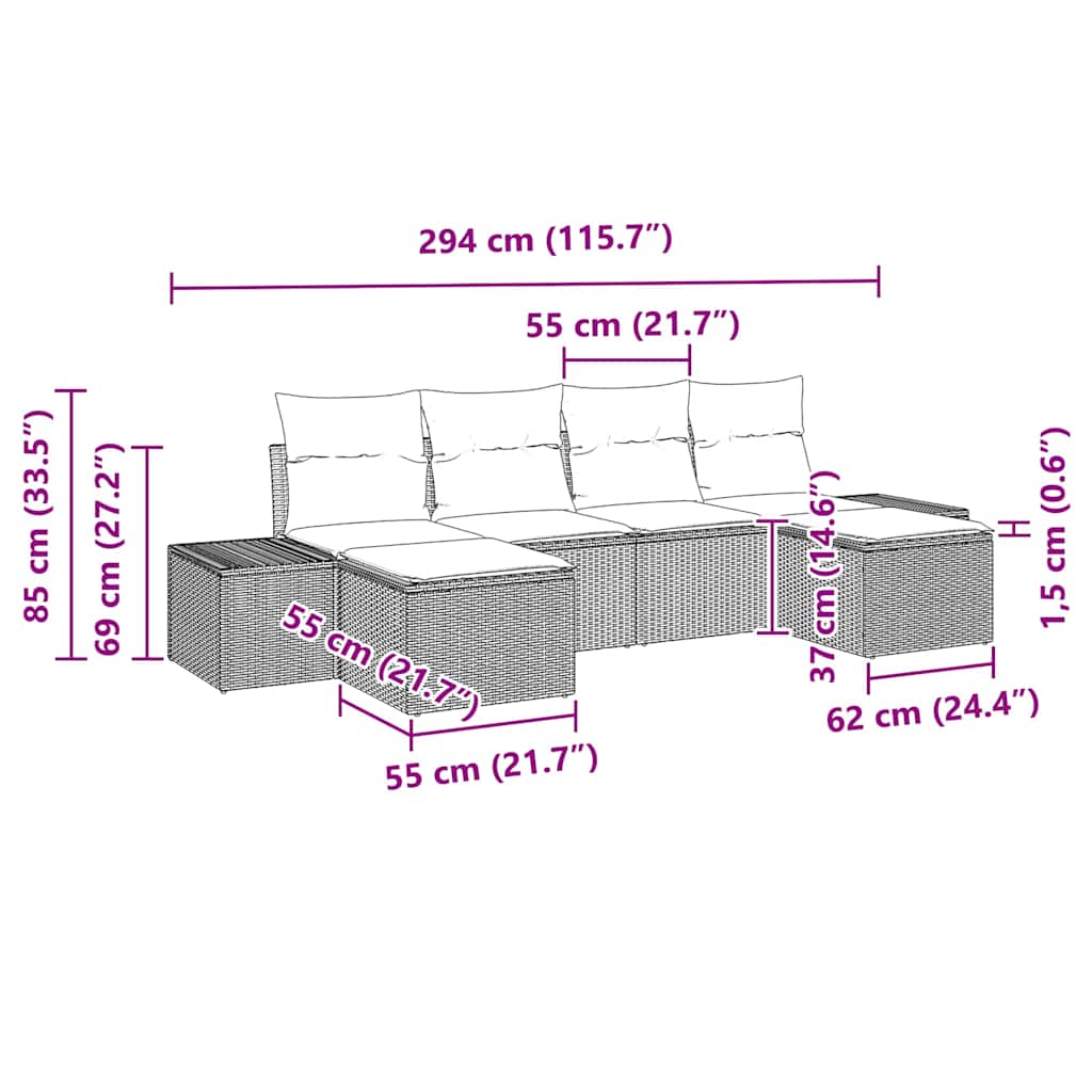 Gartensofa-set mit Kissen 6 pcs Beige Poly-Rattan