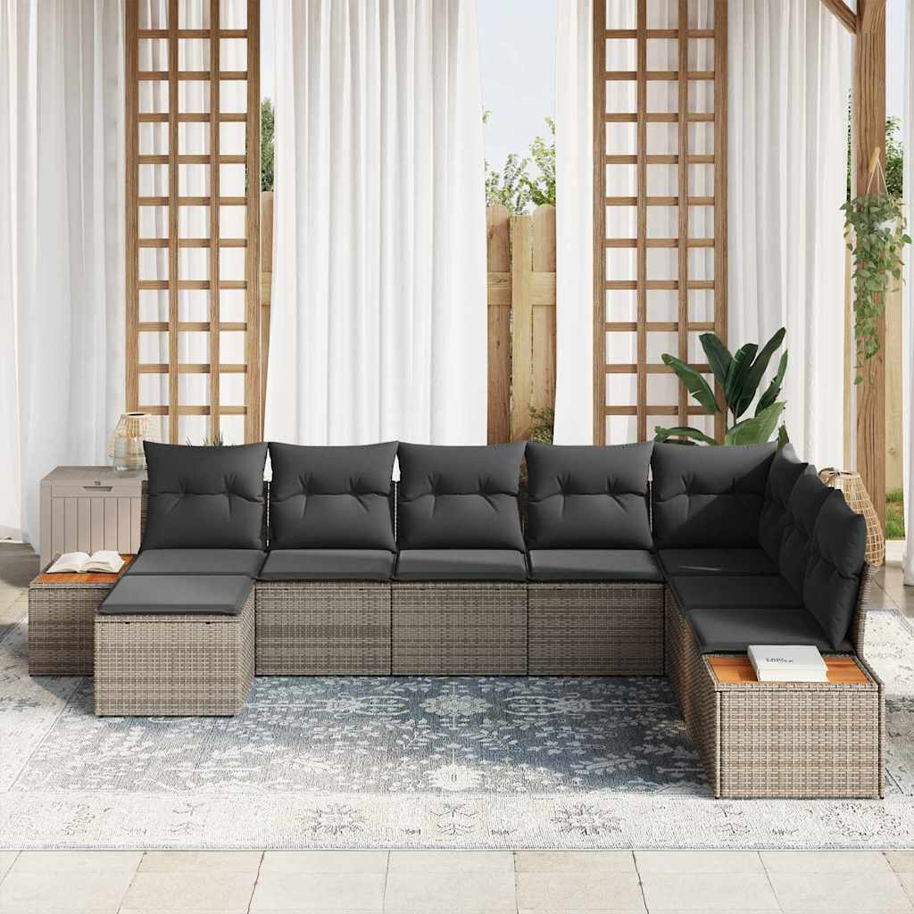 Gartensofa-set mit Kissen 8 pcs Grau Poly Rattan