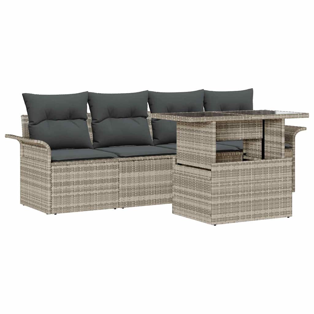 Gartensofa-set mit Kissen 5 pcs Hellgrau Poly-Rattan