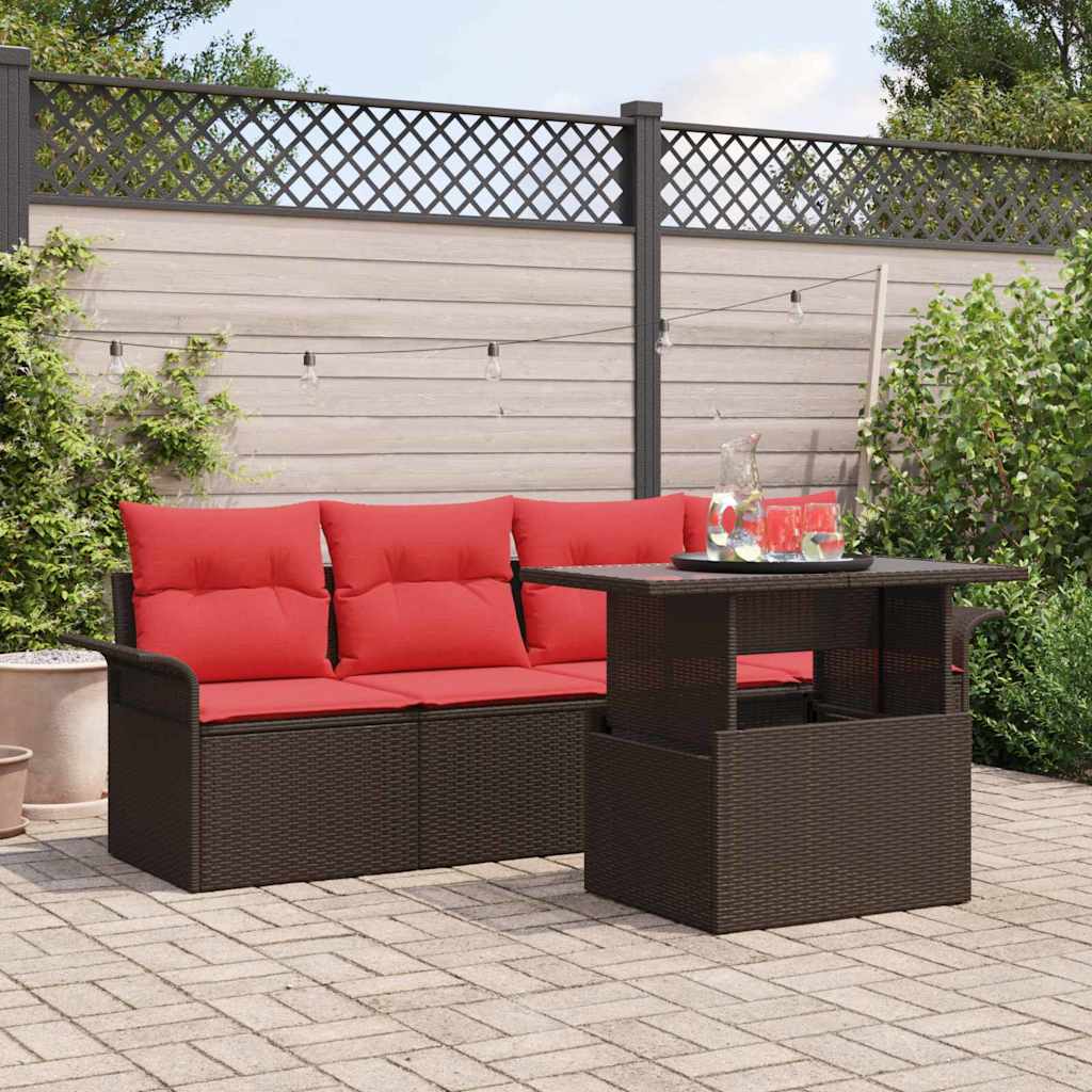 Gartensofa-set mit Kissen 5 pcs Braun Poly-Rattan