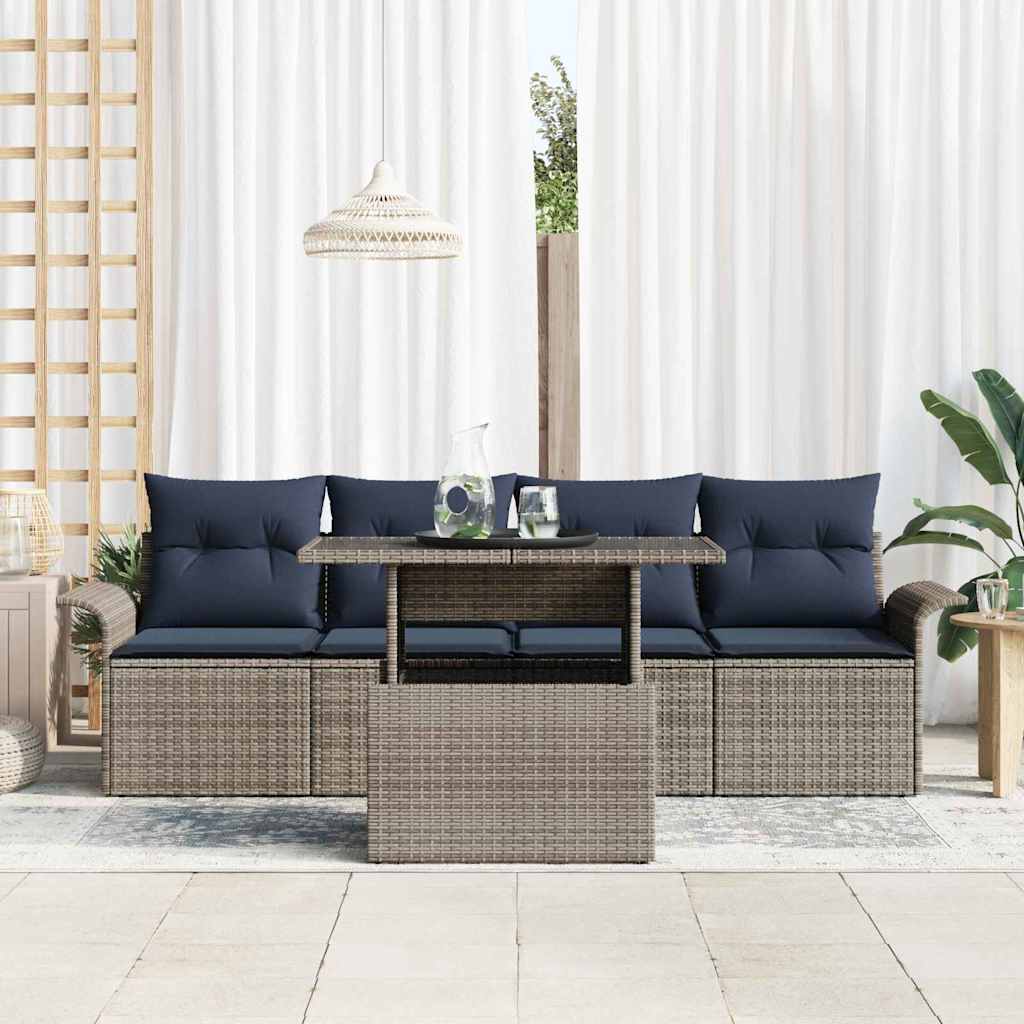 Gartensofa-set mit Kissen 5 pcs Grau Poly-Rattan