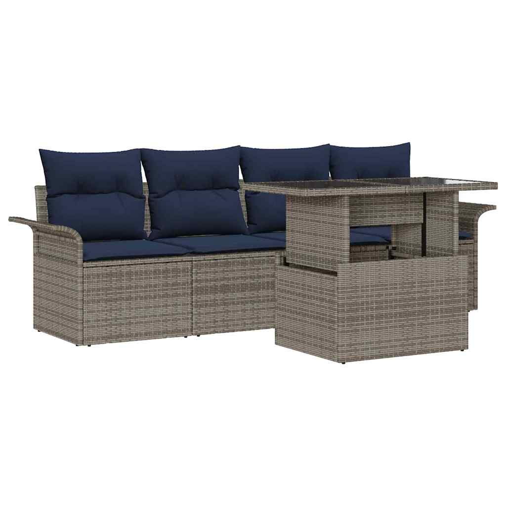 Gartensofa-set mit Kissen 5 pcs Grau Poly-Rattan