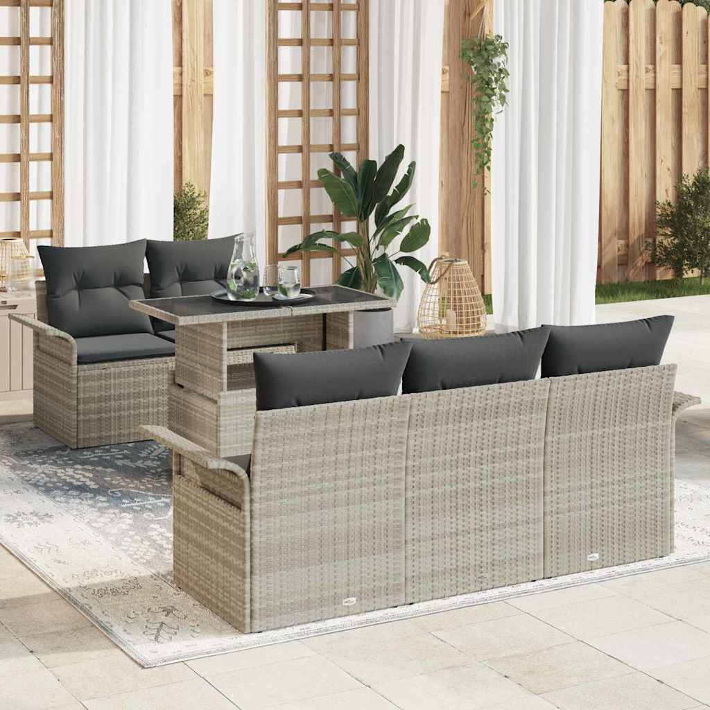Gartensofa-set mit Kissen 6 pcs Hellgrau Poly-Rattan