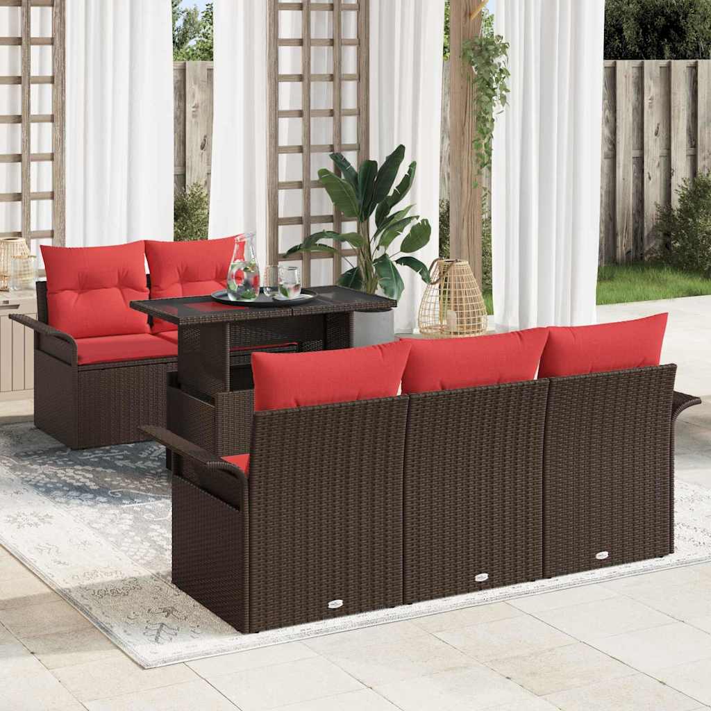 Gartensofa-set mit Kissen 6 pcs Braun Poly-Rattan