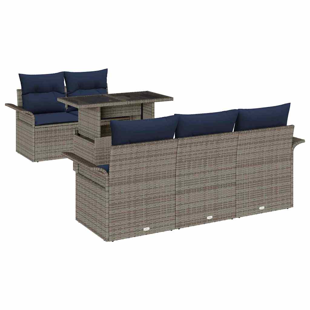 Gartensofa-set mit Kissen 6 pcs Grau Poly-Rattan