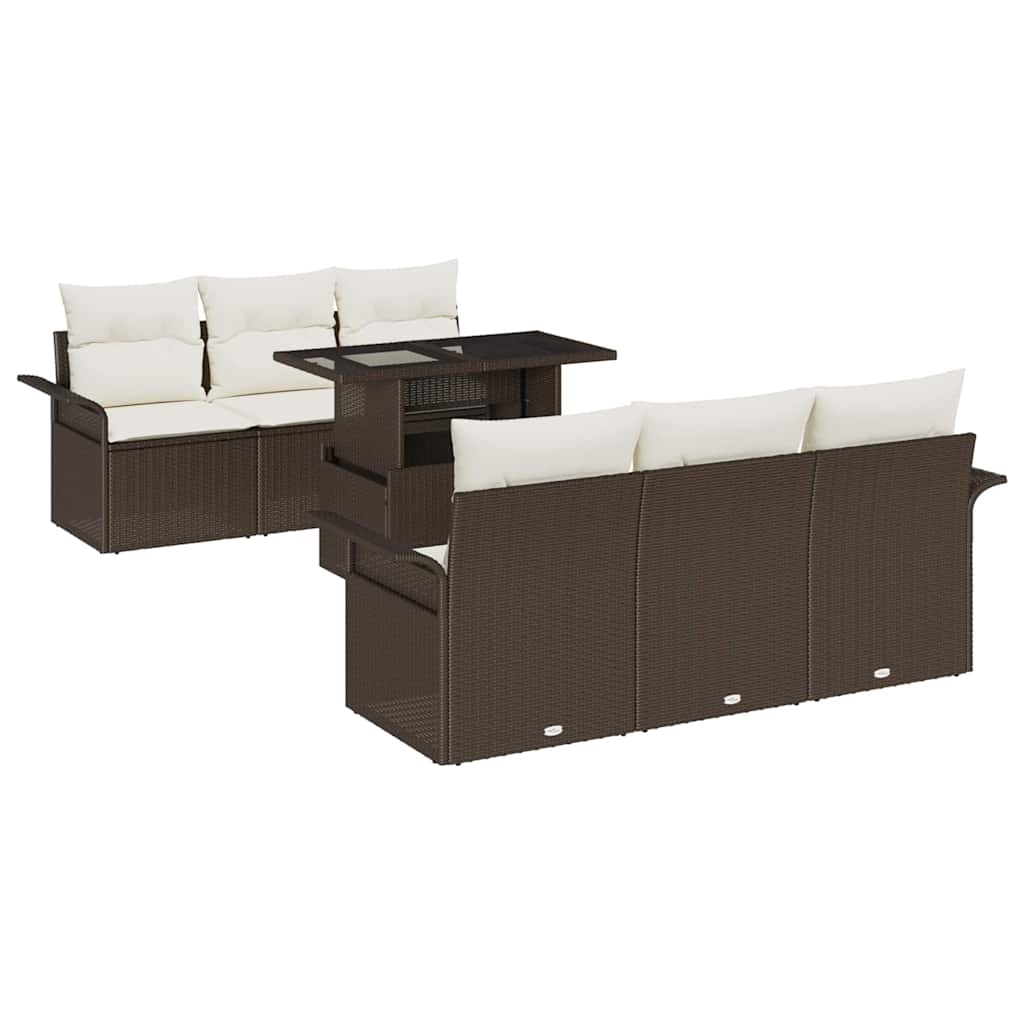 Gartensofa-set mit Kissen 7 pcs Braun Poly-Rattan