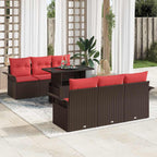 Gartensofa-set mit Kissen 7 pcs Braun Poly-Rattan