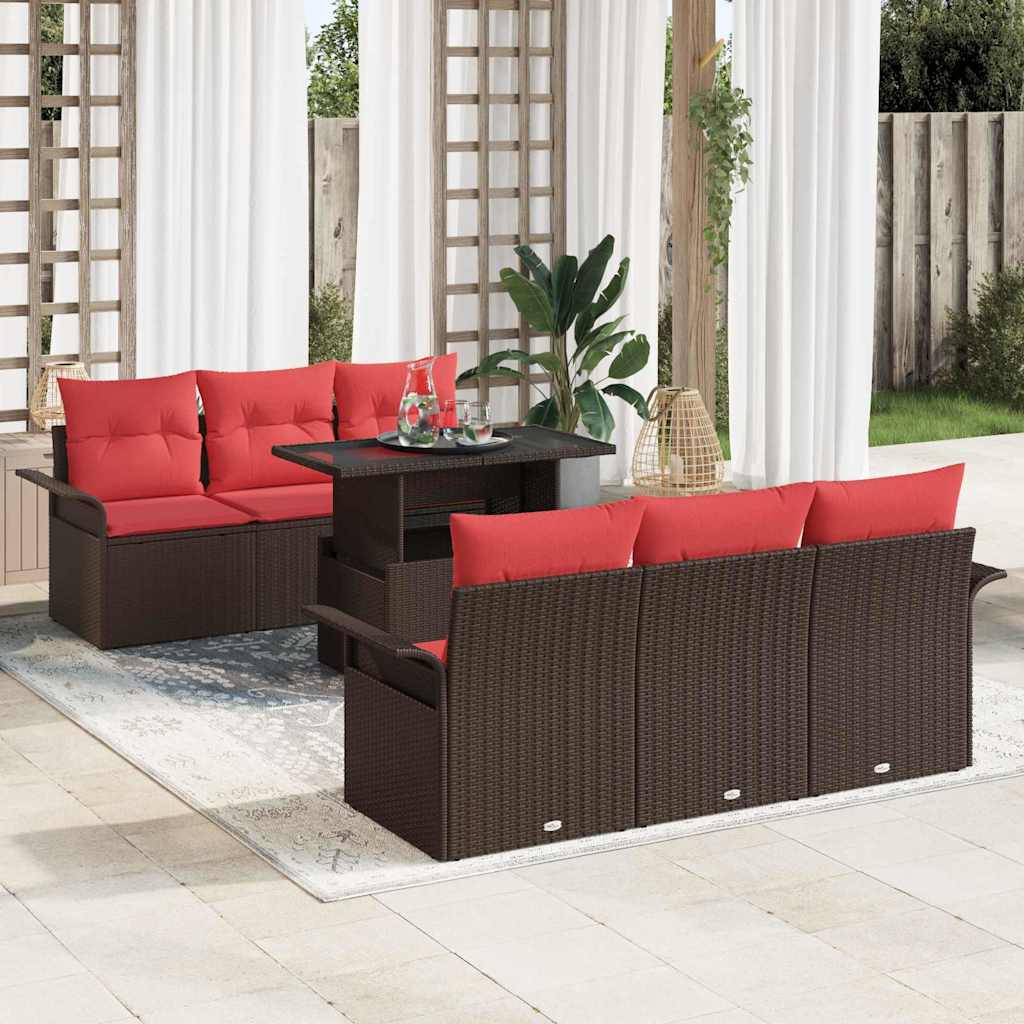 Gartensofa-set mit Kissen 7 pcs Braun Poly-Rattan