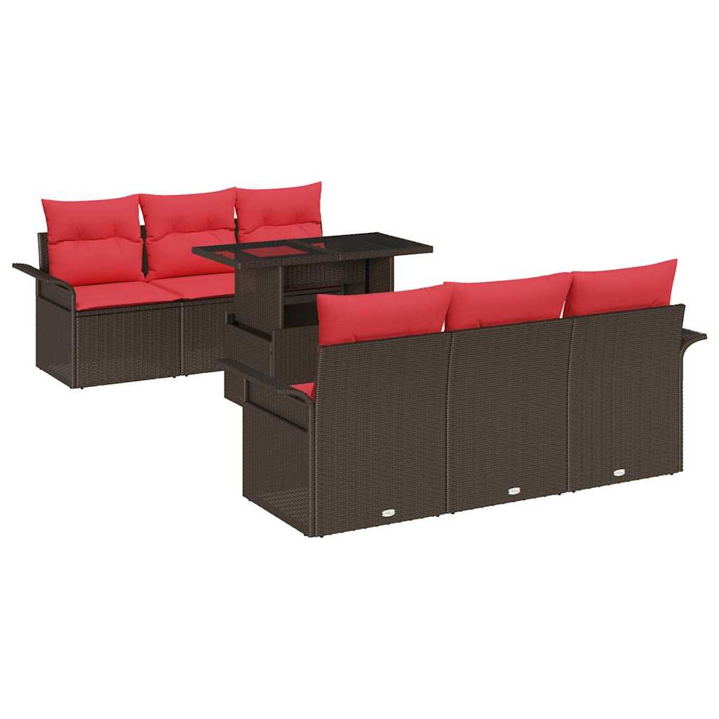 Gartensofa-set mit Kissen 7 pcs Braun Poly-Rattan