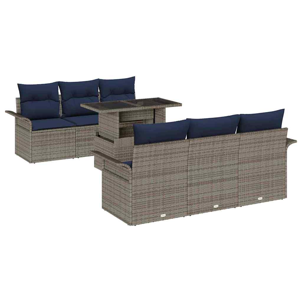 Gartensofa-set mit Kissen 7 pcs Grau Poly-Rattan