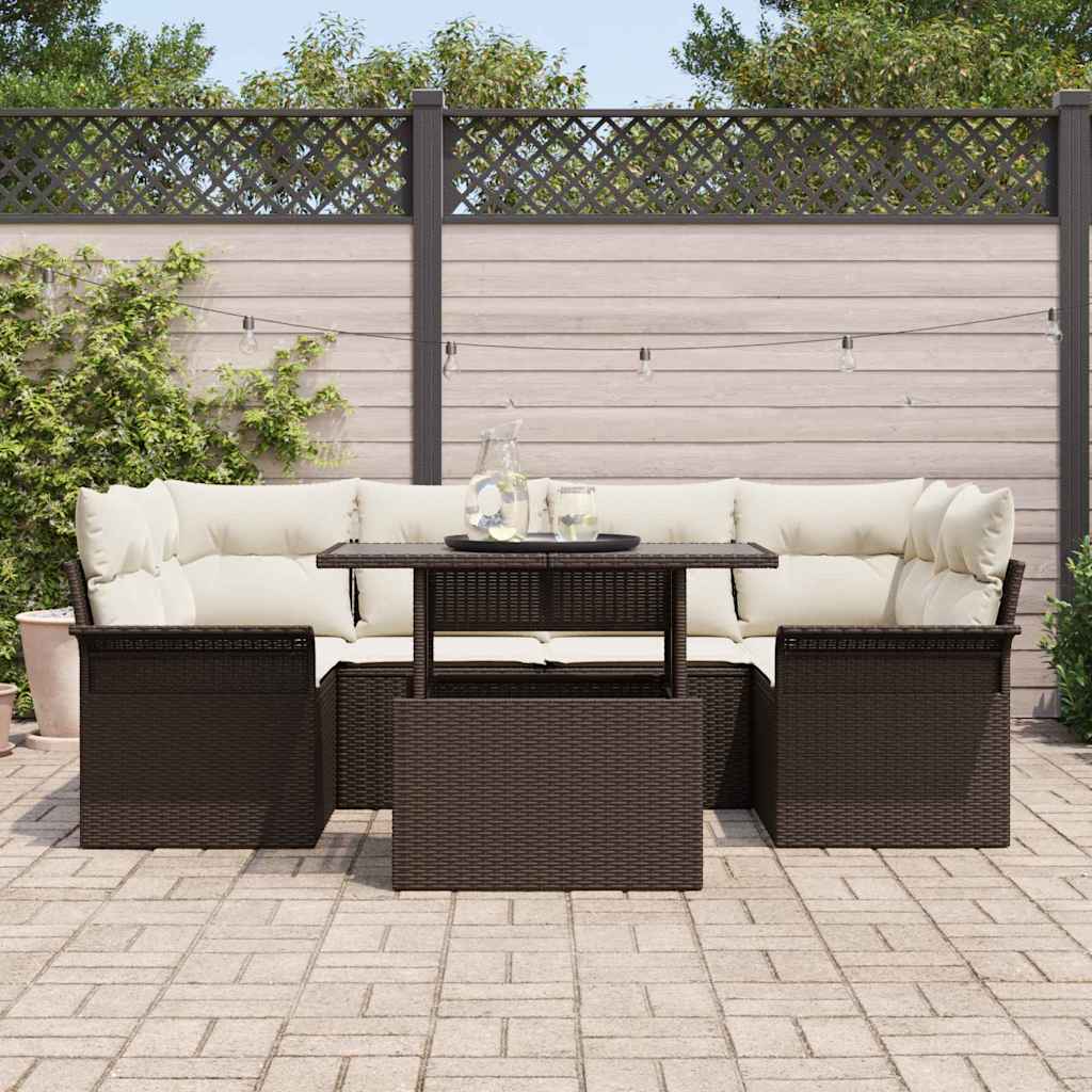 Garten-Sofa-Set mit Kissen 7 pcs Braun Poly-Rattan