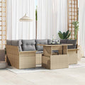 Garten-Sofa-Set mit Kissen 7 pcs Beige Poly Rattan