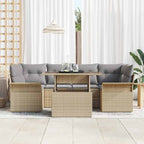 Garten-Sofa-Set mit Kissen 7 pcs Beige Poly Rattan