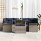 Gartensofa-set mit Kissen 7 pcs Grau Poly-Rattan