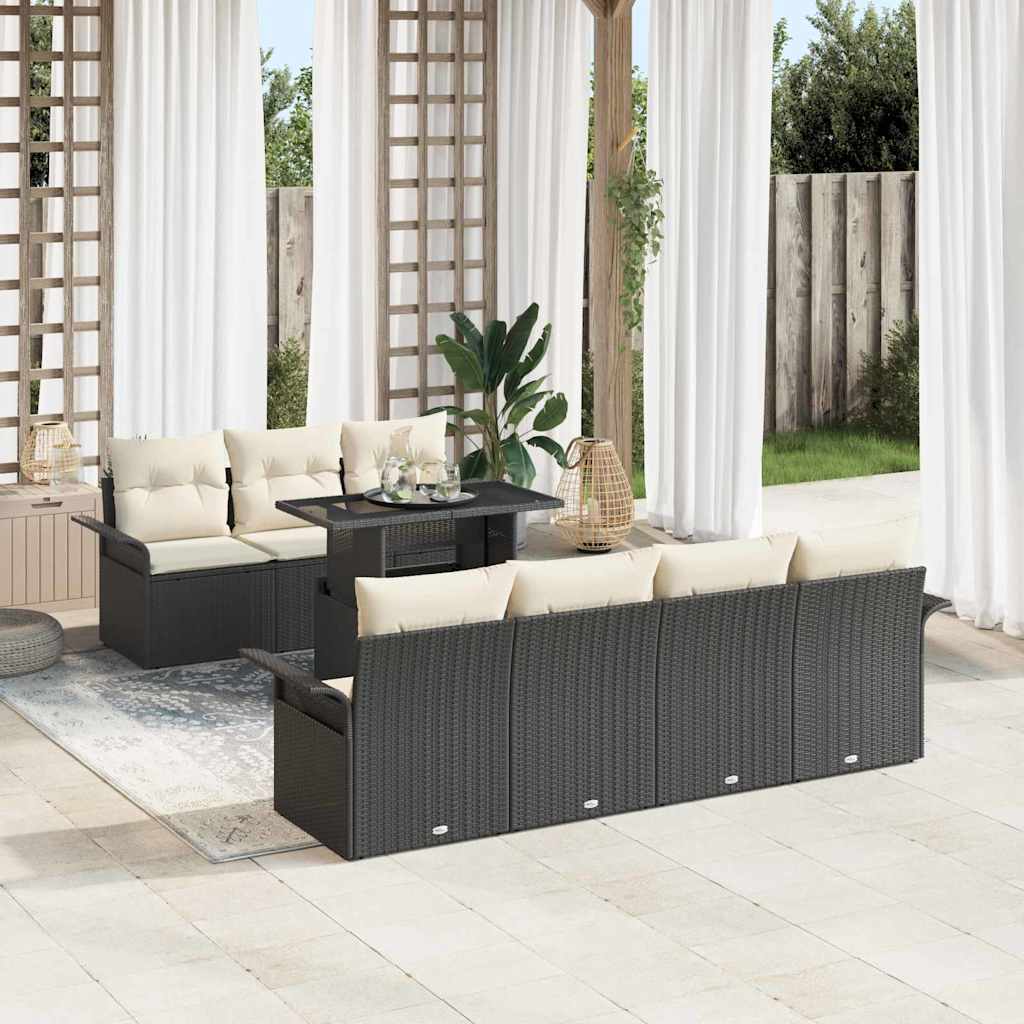 Gartensofa-set mit Kissen 8 pcs Schwarz Poly-Rattan