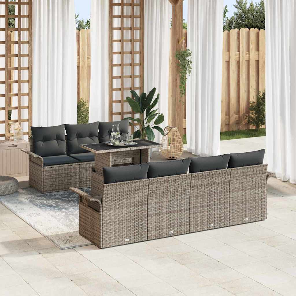 Gartensofa-set mit Kissen 8 pcs Grau Poly-Rattan