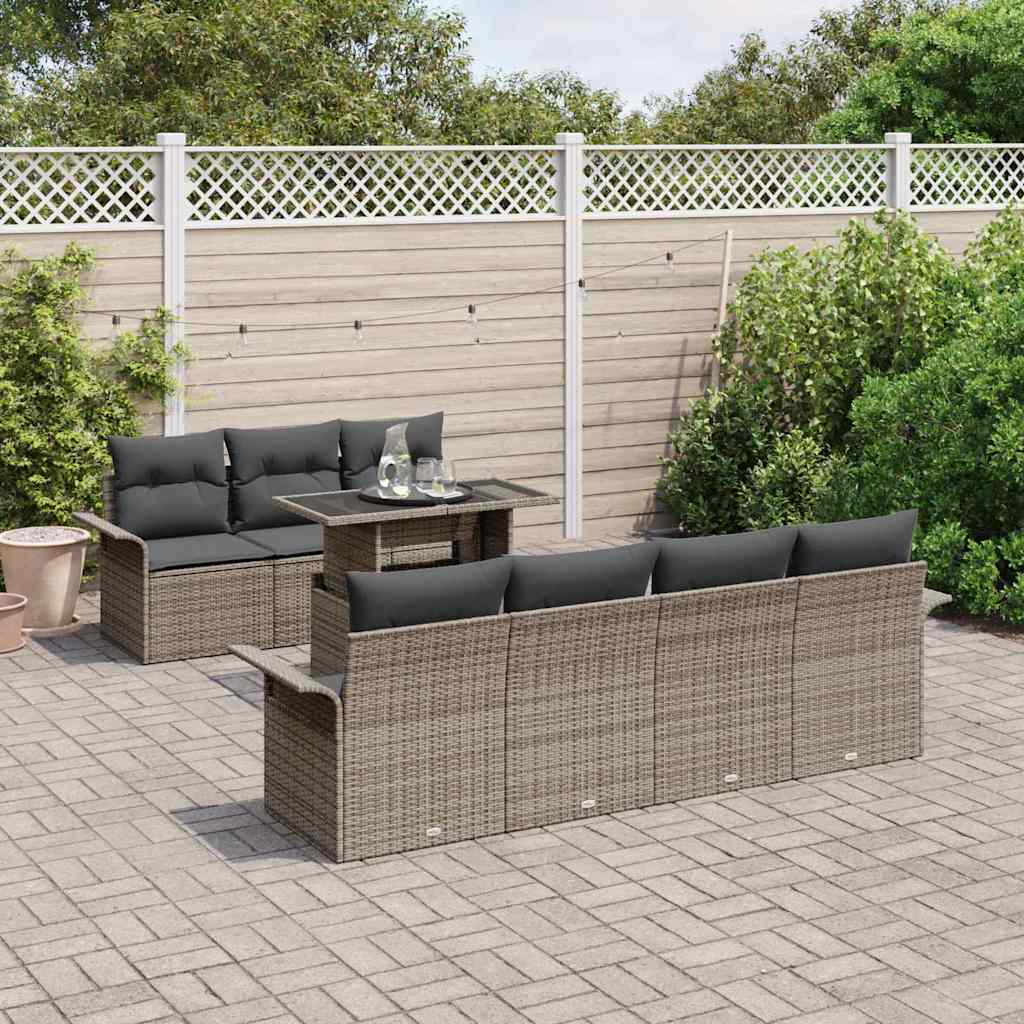 Gartensofa-set mit Kissen 8 pcs Grau Poly-Rattan