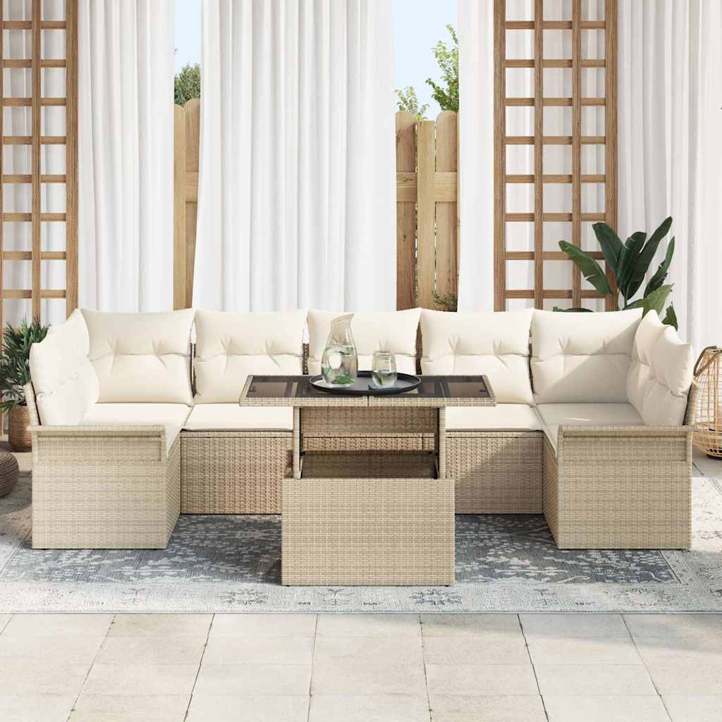 Gartensofa-set mit Kissen 8 pcs Beige Poly-Rattan