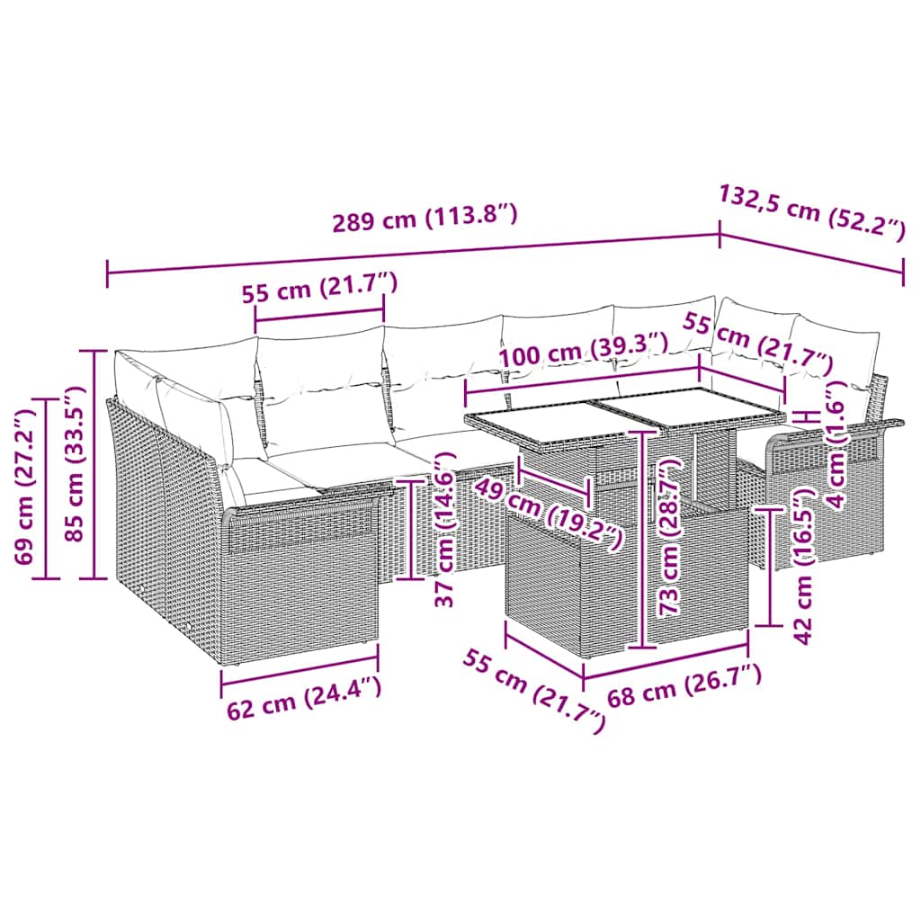 Gartensofa-set mit Kissen 8 pcs Beige Poly-Rattan