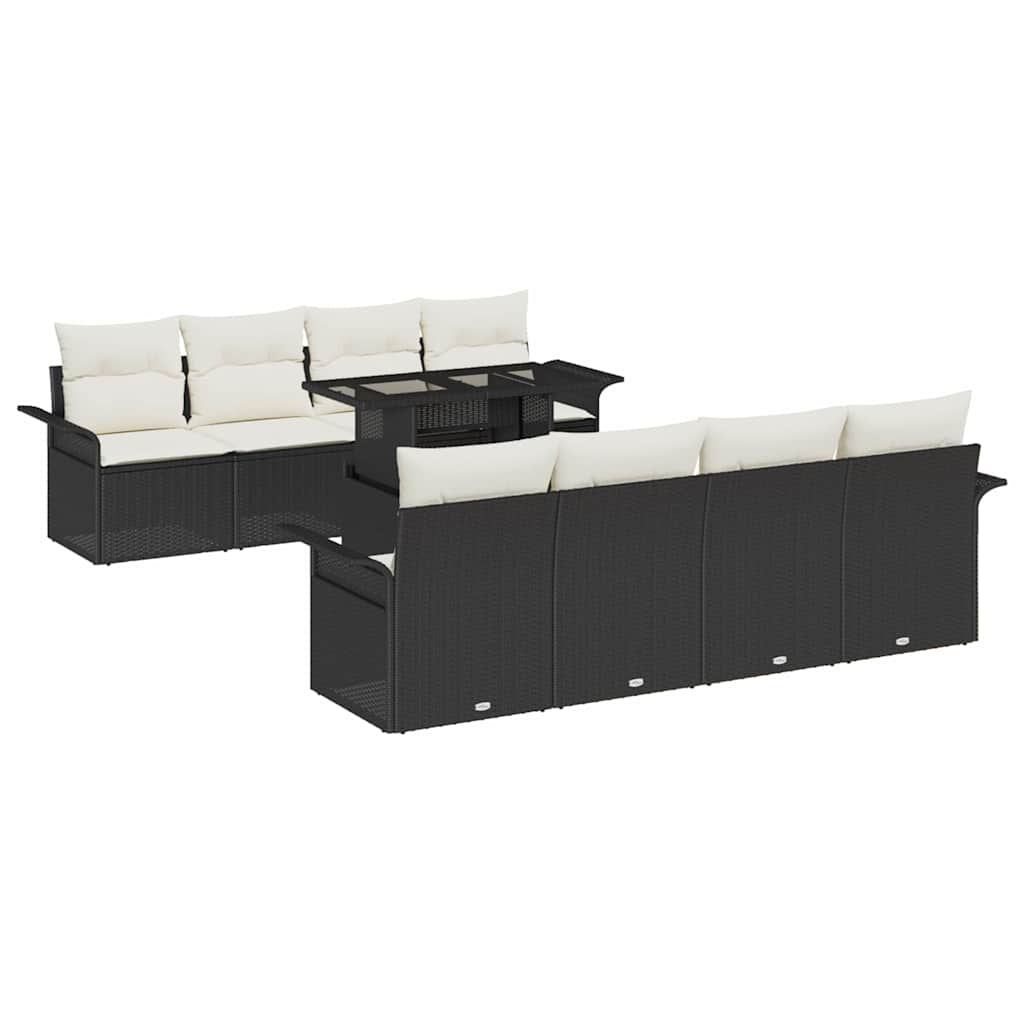 Garten-Sofa-Set mit Kissen 9 pcs Schwarz Poly Rattan