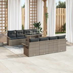 Gartensofa-set mit Kissen 9 pcs Grau Poly-Rattan