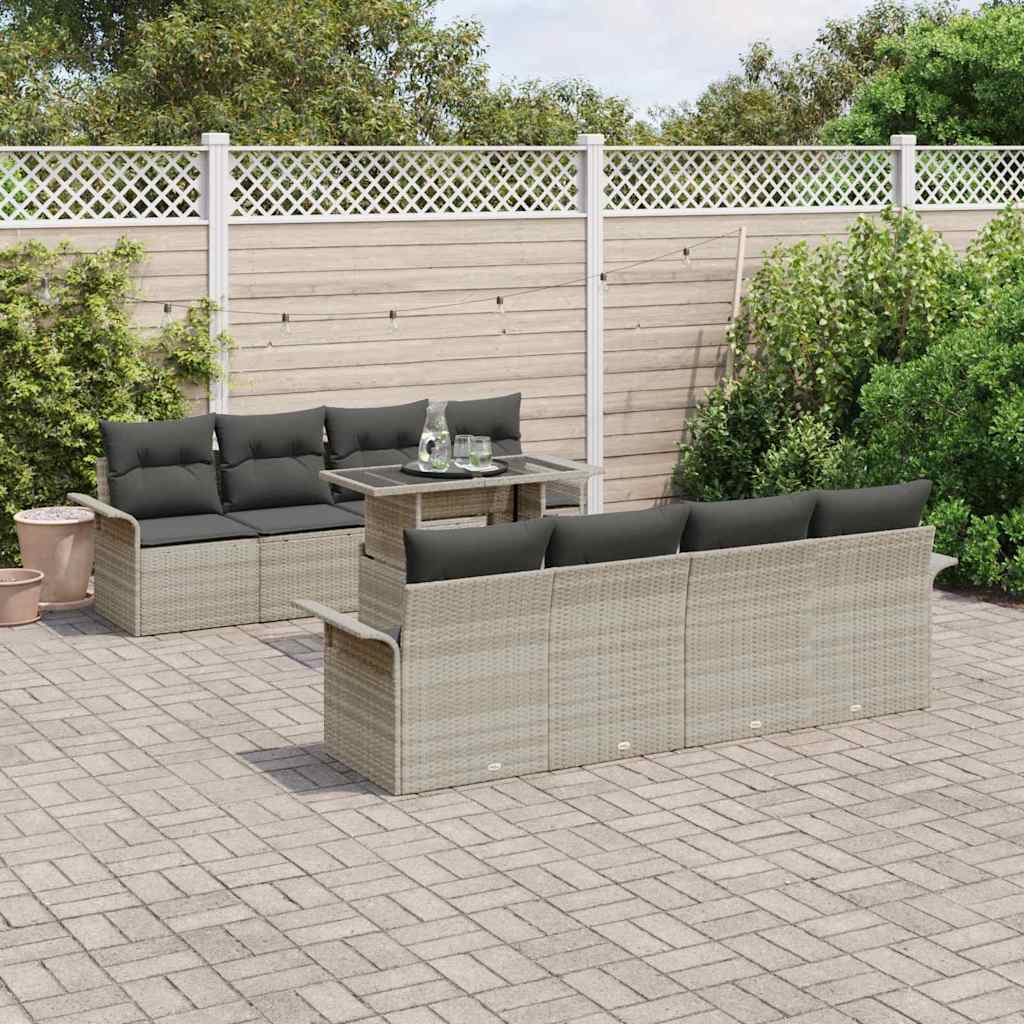 Gartensofa-set mit Kissen 9 pcs Hellgrau Poly-Rattan