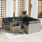 Gartensofa-set mit Kissen 9 pcs Hellgrau Poly-Rattan