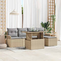 Gartensofa-set mit Kissen 6 pcs Beige Poly-Rattan