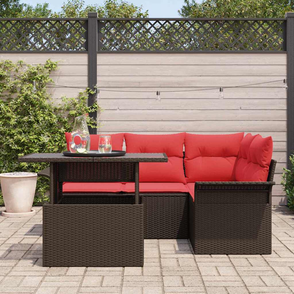 Gartensofa-set mit Kissen 5 pcs Braun Poly-Rattan